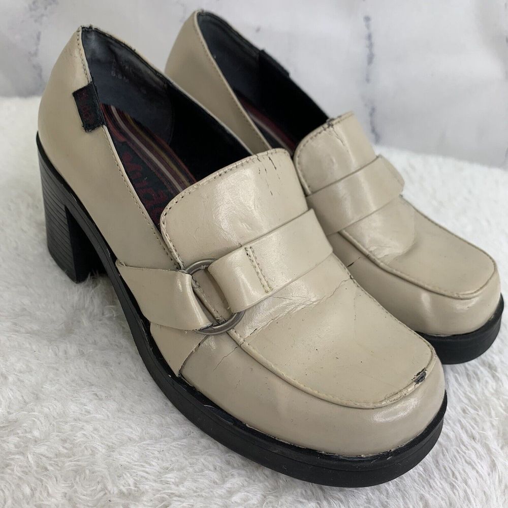 Mudd Y2K 90s Oxford Penny Loafer Chunky Platform Loyal Shoes beige block heel